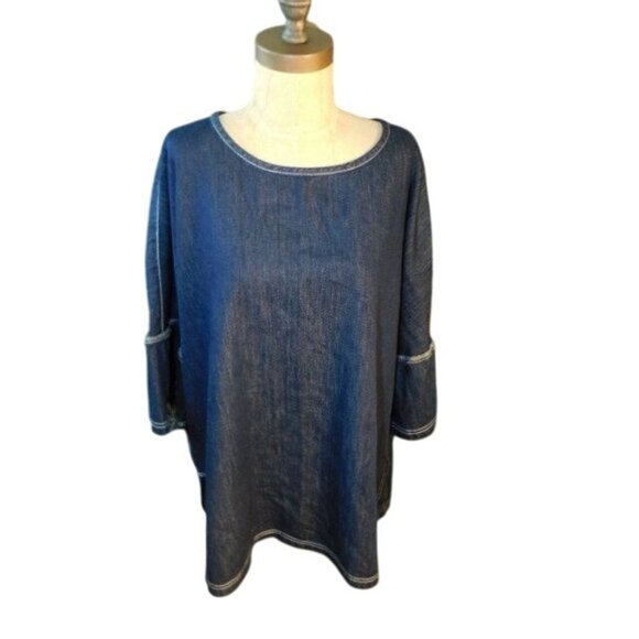 Marina Rinaldi Size 20 Plus Size Dark Wash Designer Denim Top - Picture 1 of 3